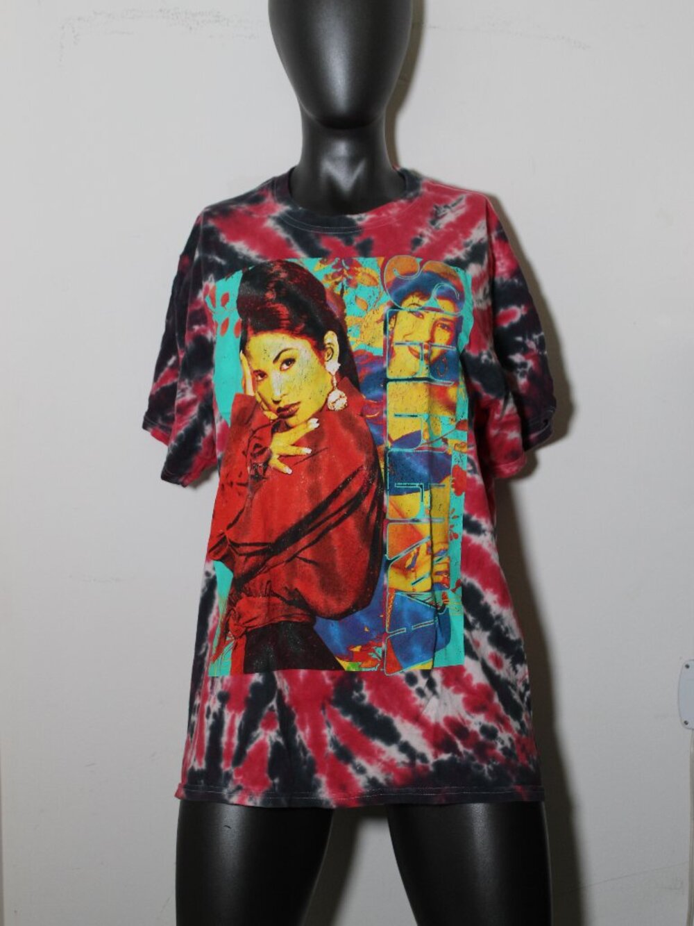 "Selena Queen of Tejano" red and black tie-dye t-shirt